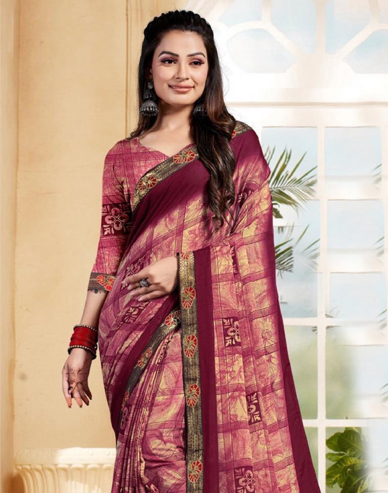 Maroon Printed Saree | Sudathi