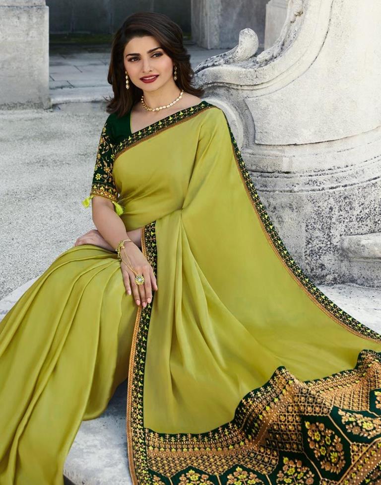 Olive Green Banarasi Silk Saree | Leemboodi