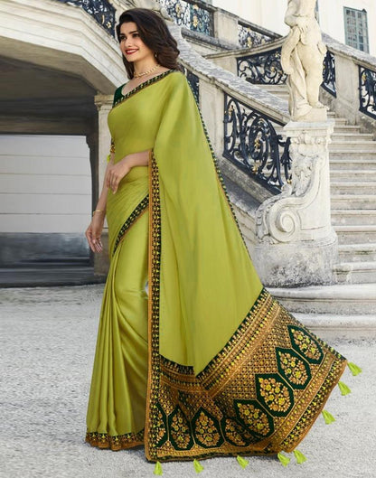Olive Green Banarasi Silk Saree | Leemboodi