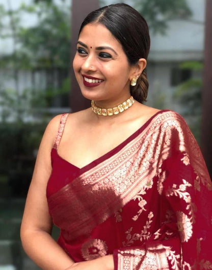 Maroon Banarasi Silk Saree | Sudathi