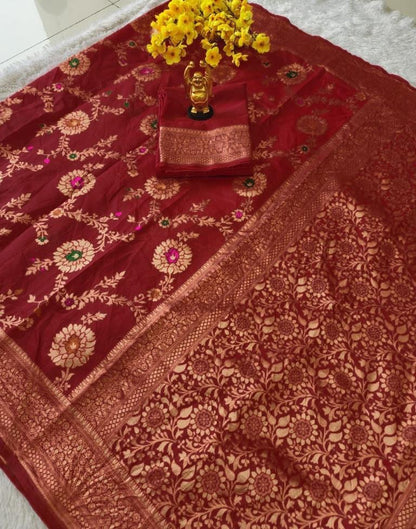 Maroon Banarasi Silk Saree | Sudathi