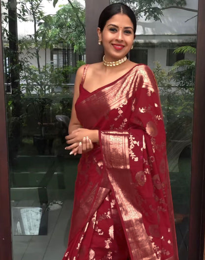 Maroon Banarasi Silk Saree | Sudathi