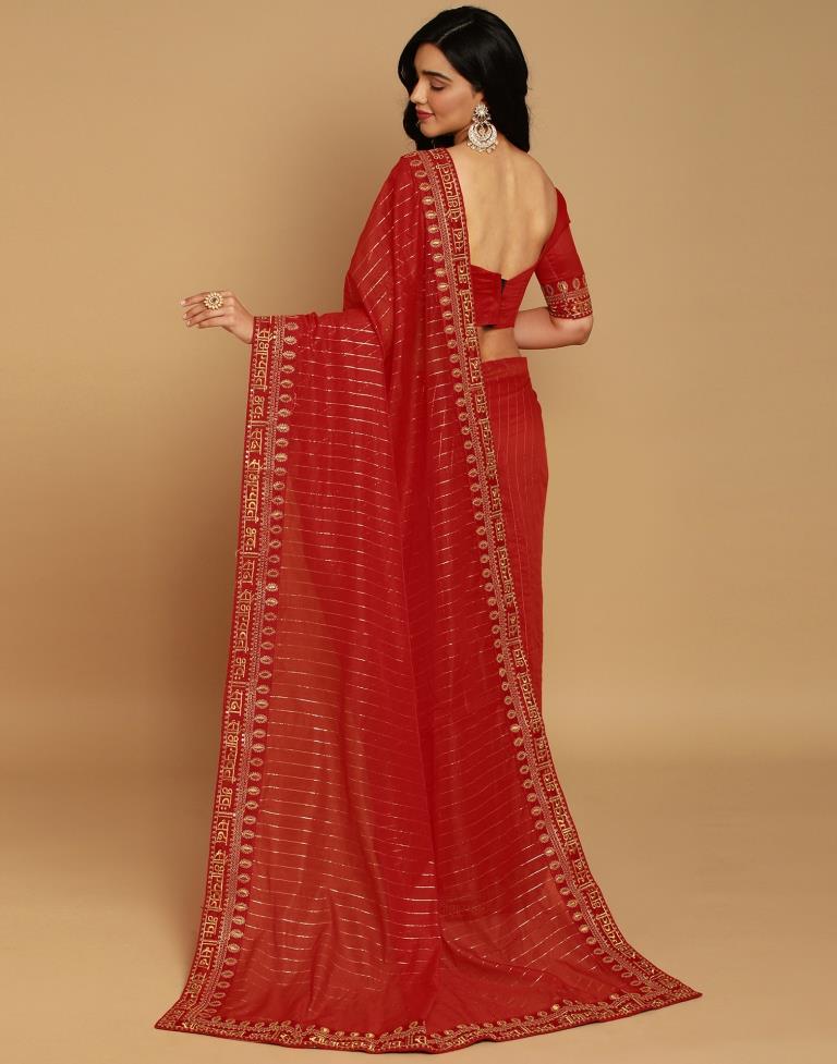 Light Red Cotton Embroidery Saree | Sudathi