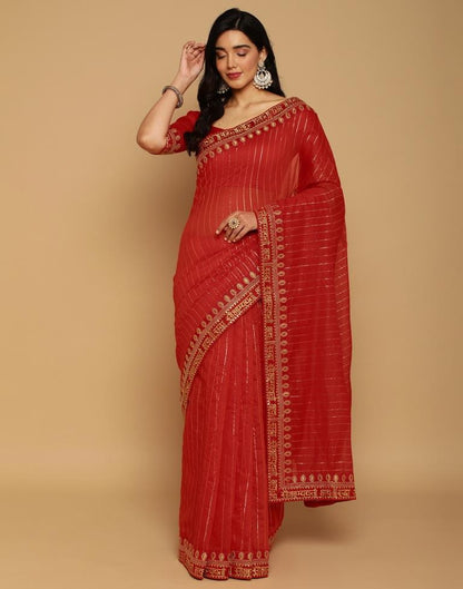 Light Red Cotton Embroidery Saree | Sudathi