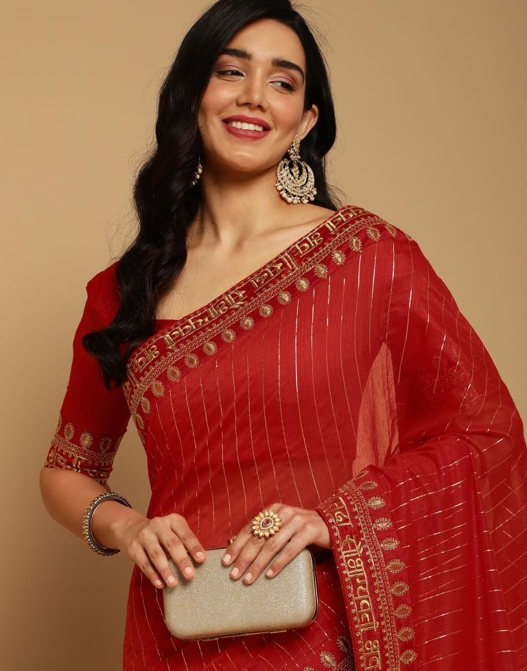 Light Red Cotton Embroidery Saree | Sudathi