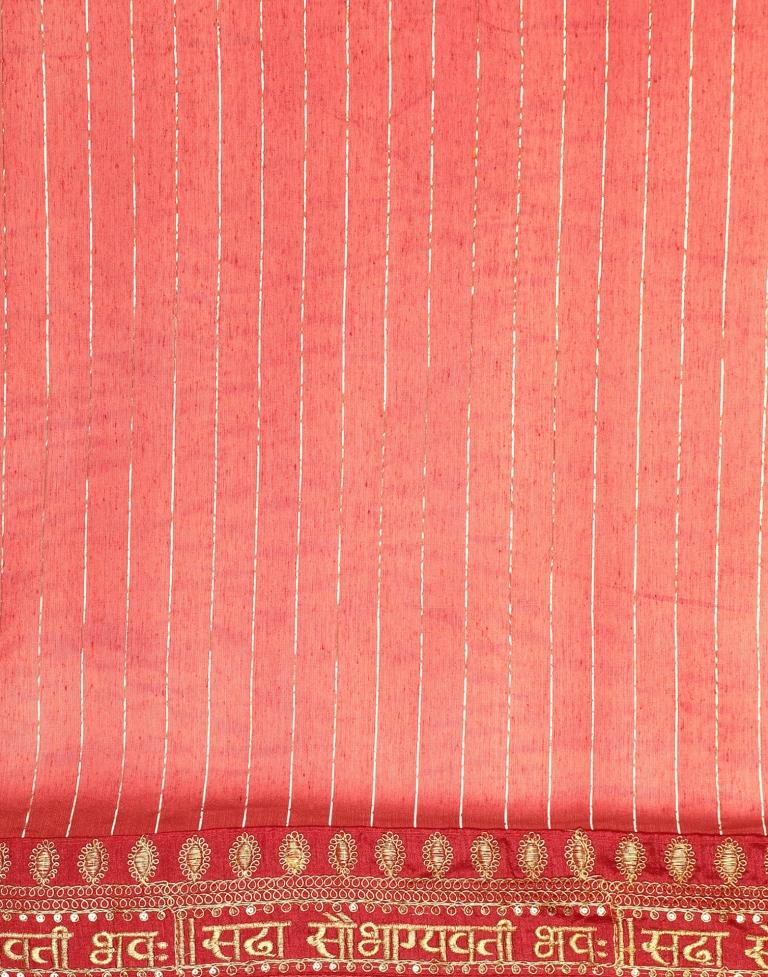 Light Red Cotton Embroidery Saree | Sudathi