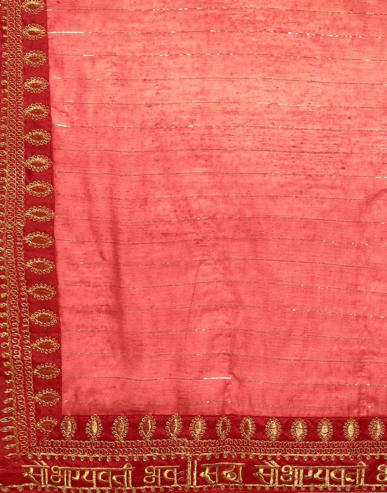 Light Red Cotton Embroidery Saree | Sudathi