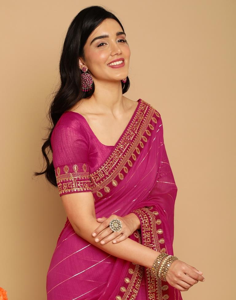 Rani Pink Cotton Embroidery Saree | Leemboodi