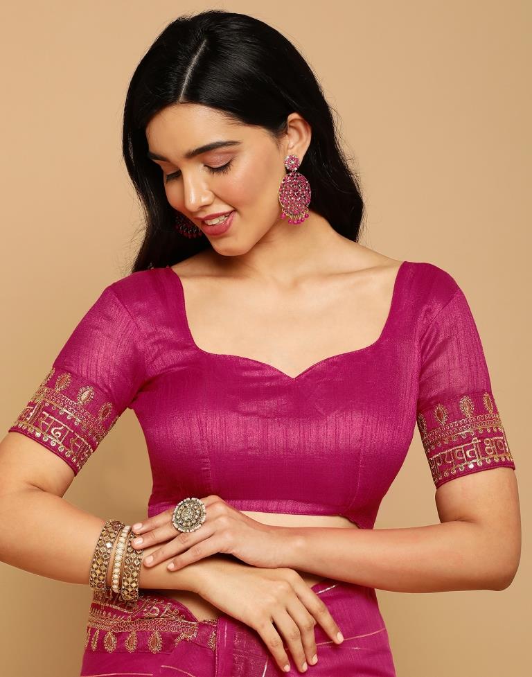 Rani Pink Cotton Embroidery Saree | Leemboodi