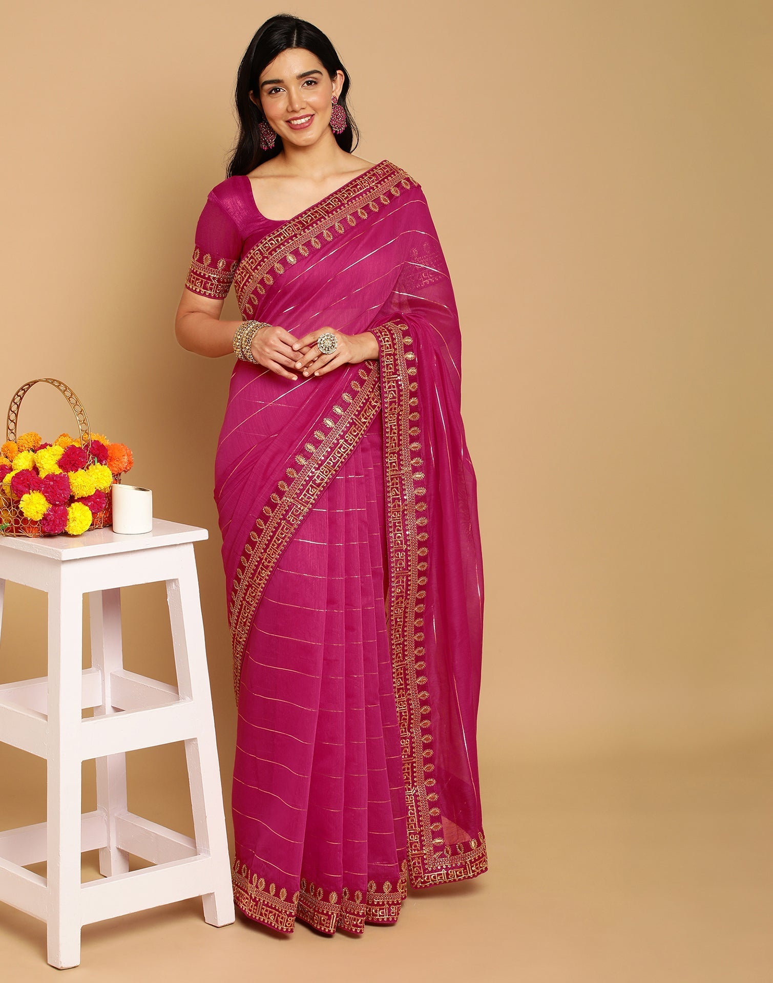 Rani Pink Cotton Embroidery Saree | Leemboodi