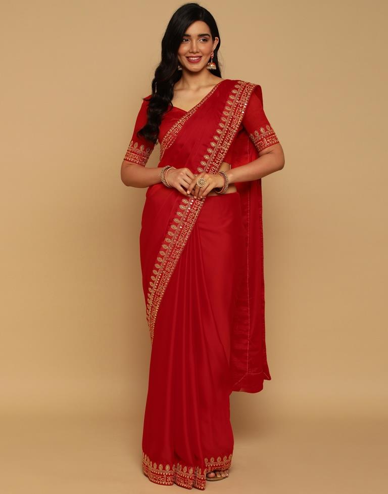 Red Georgette Embroidery Saree | Sudathi