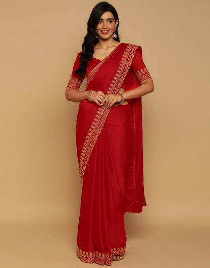 Red Georgette Embroidery Saree | Sudathi