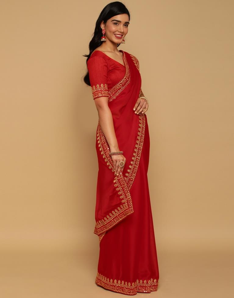 Red Georgette Embroidery Saree | Sudathi