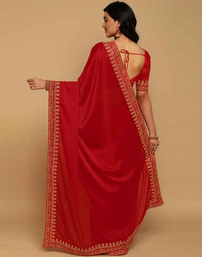 Red Georgette Embroidery Saree | Sudathi