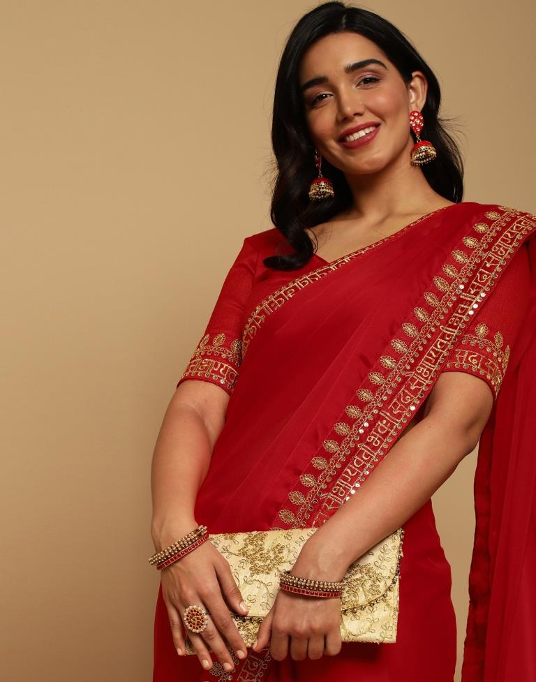 Red Georgette Embroidery Saree | Sudathi