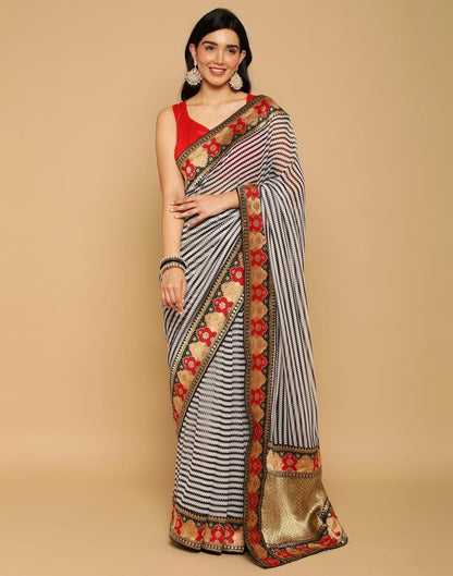 White Georgette Printed Saree | Leemboodi