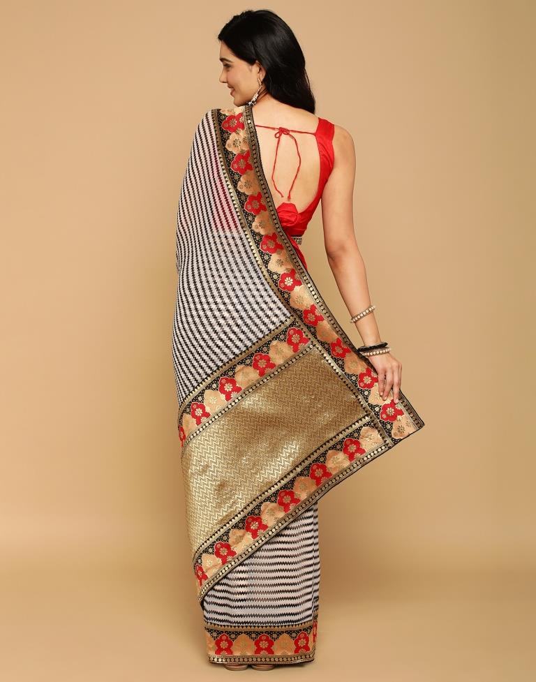 White Georgette Printed Saree | Leemboodi