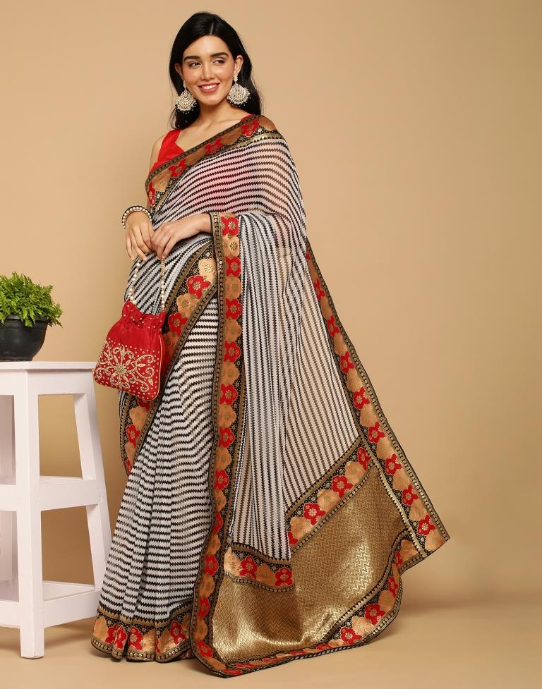 White Georgette Printed Saree | Leemboodi