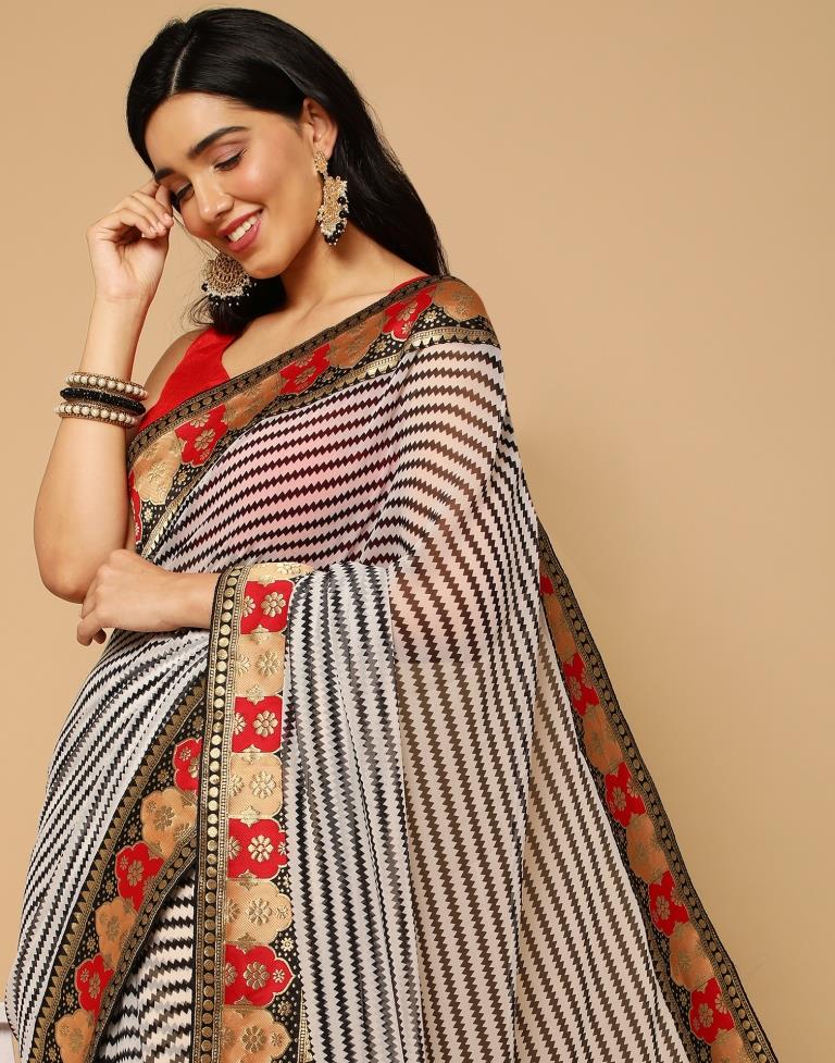 White Georgette Printed Saree | Leemboodi