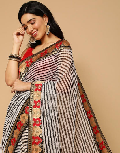 White Georgette Printed Saree | Leemboodi