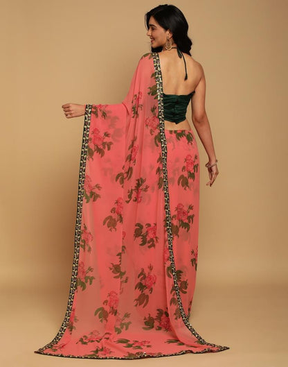 Peach Pink Georgette Printed Saree | Sudathi