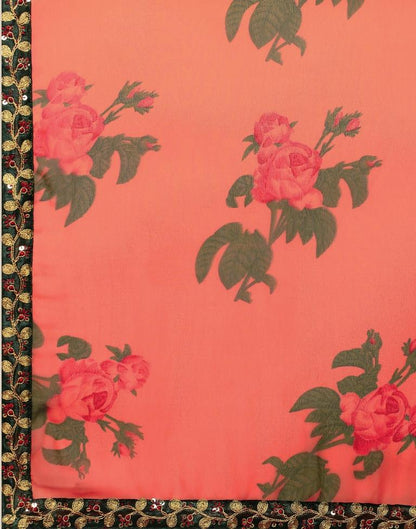 Peach Pink Georgette Printed Saree | Sudathi