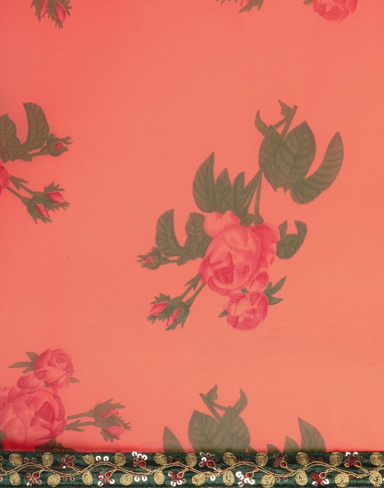 Peach Pink Georgette Printed Saree | Sudathi
