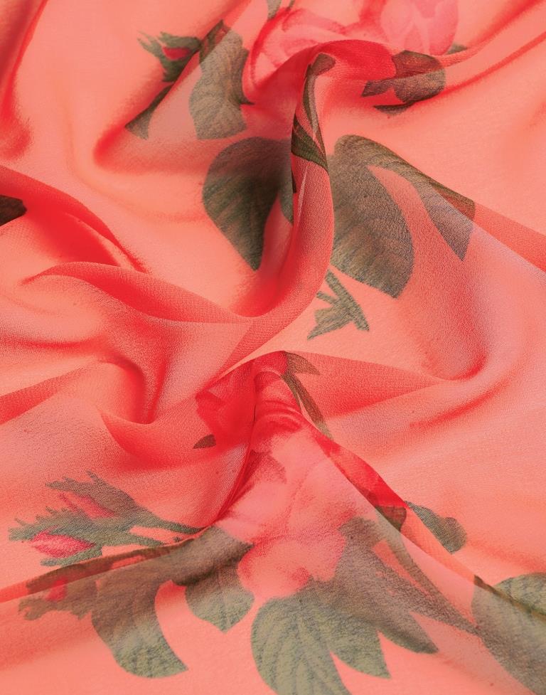 Peach Pink Georgette Printed Saree | Sudathi