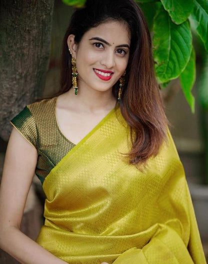Lemon Yellow Kanjivaram Silk Saree | Sudathi