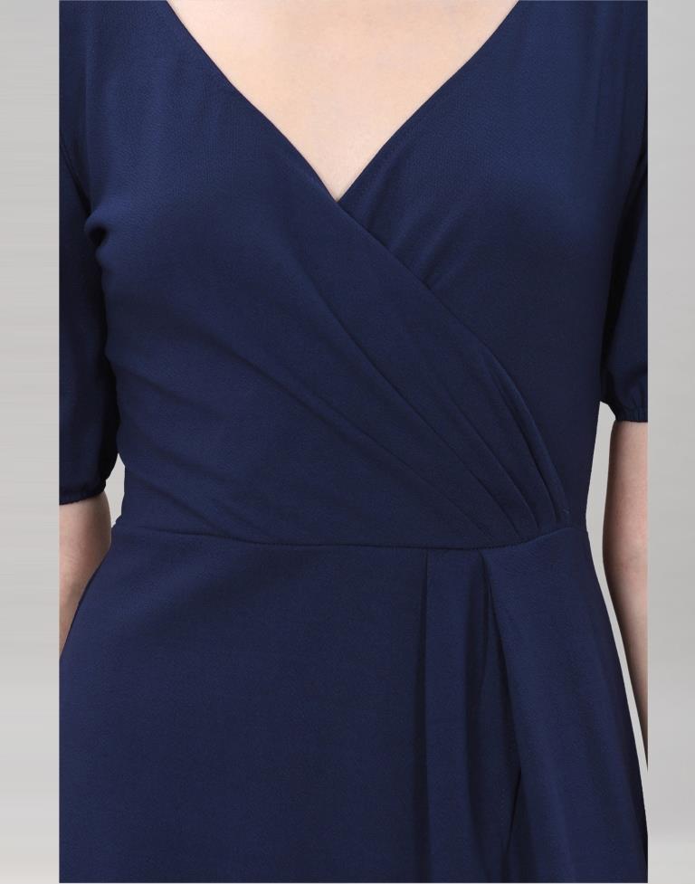 Navy Blue Puff Sleeve Bodycon Dress | Sudathi