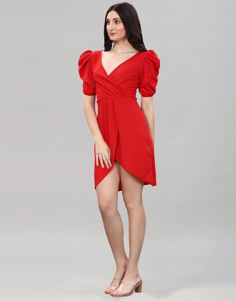 Red Puff Sleeve Bodycon Dress | Sudathi