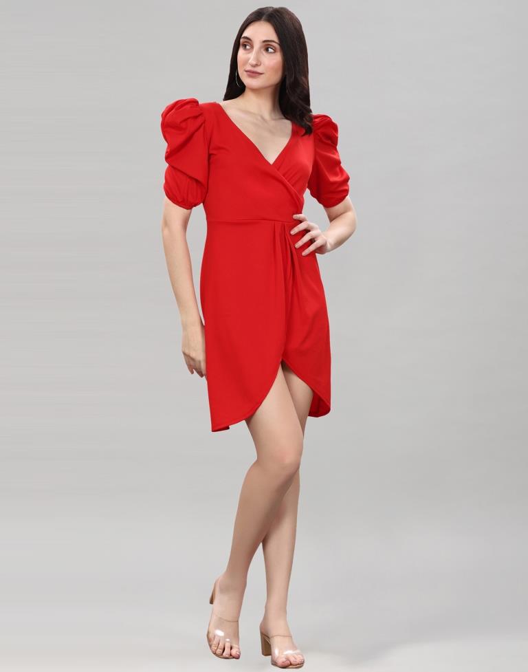 Red Puff Sleeve Bodycon Dress | Sudathi