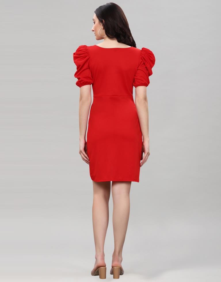 Red Puff Sleeve Bodycon Dress | Sudathi