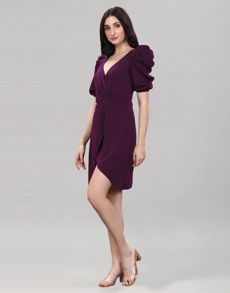 Wine Puff Sleeve Bodycon Dress | Sudathi