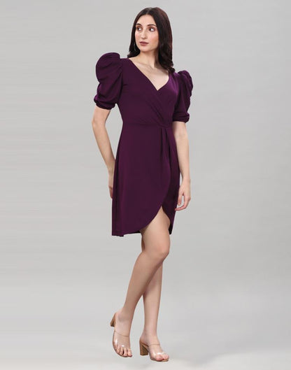 Wine Puff Sleeve Bodycon Dress | Sudathi