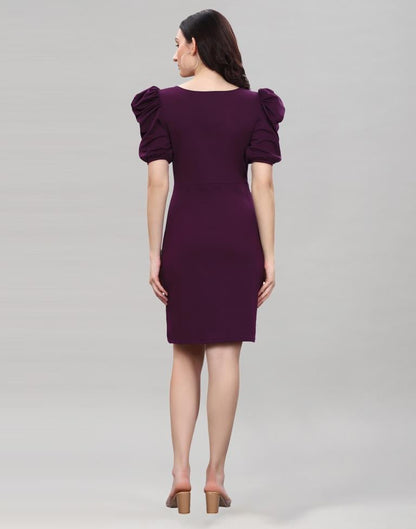 Wine Puff Sleeve Bodycon Dress | Sudathi