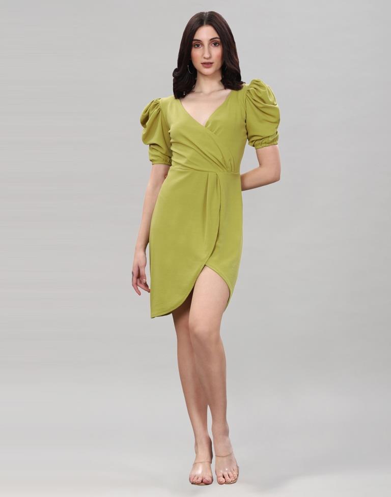 Pine Green Puff Sleeve Bodycon Dress | Sudathi