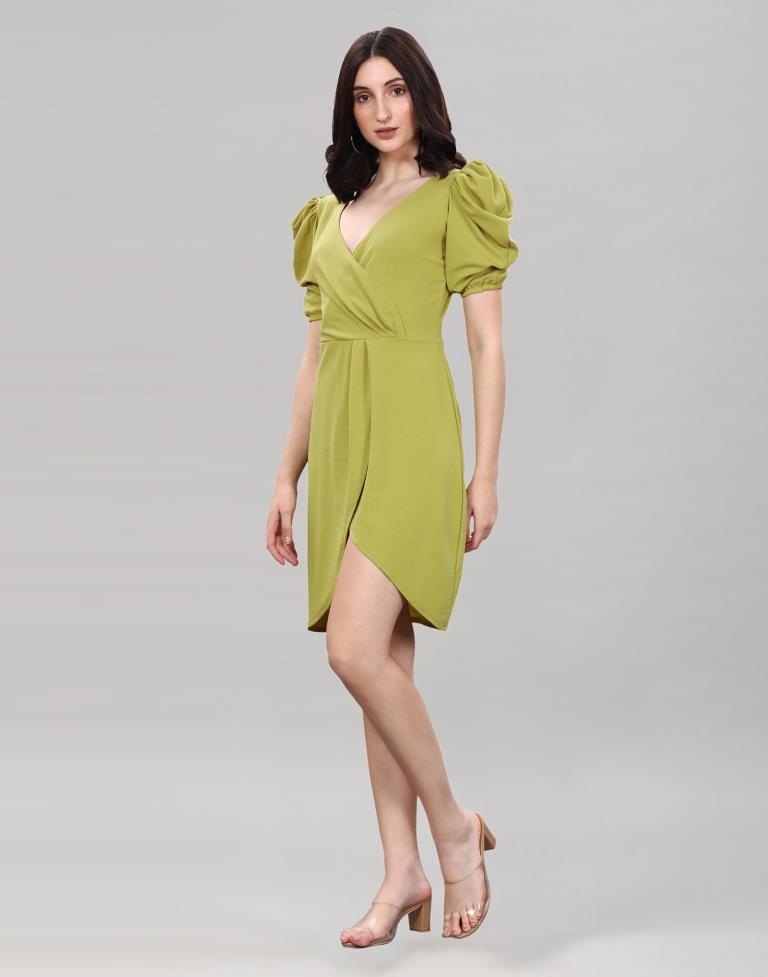 Pine Green Puff Sleeve Bodycon Dress | Sudathi