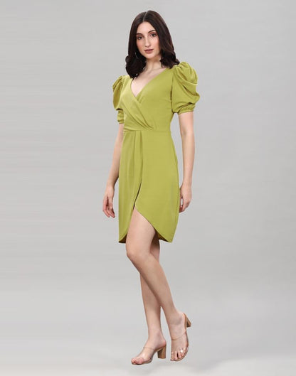 Pine Green Puff Sleeve Bodycon Dress | Sudathi