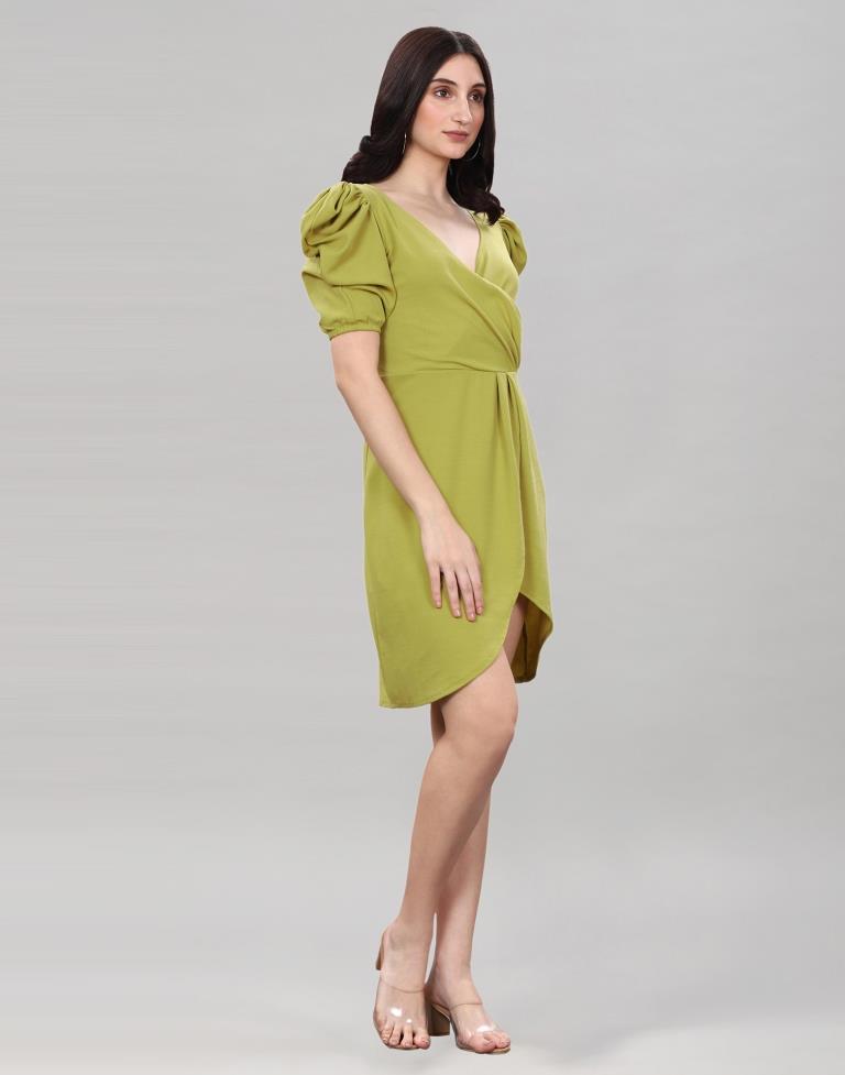 Pine Green Puff Sleeve Bodycon Dress | Sudathi
