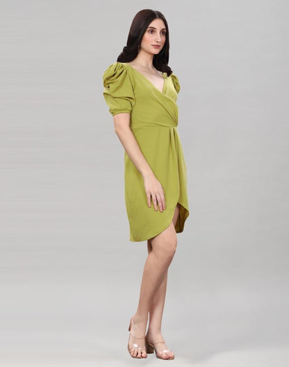 Pine Green Puff Sleeve Bodycon Dress | Sudathi
