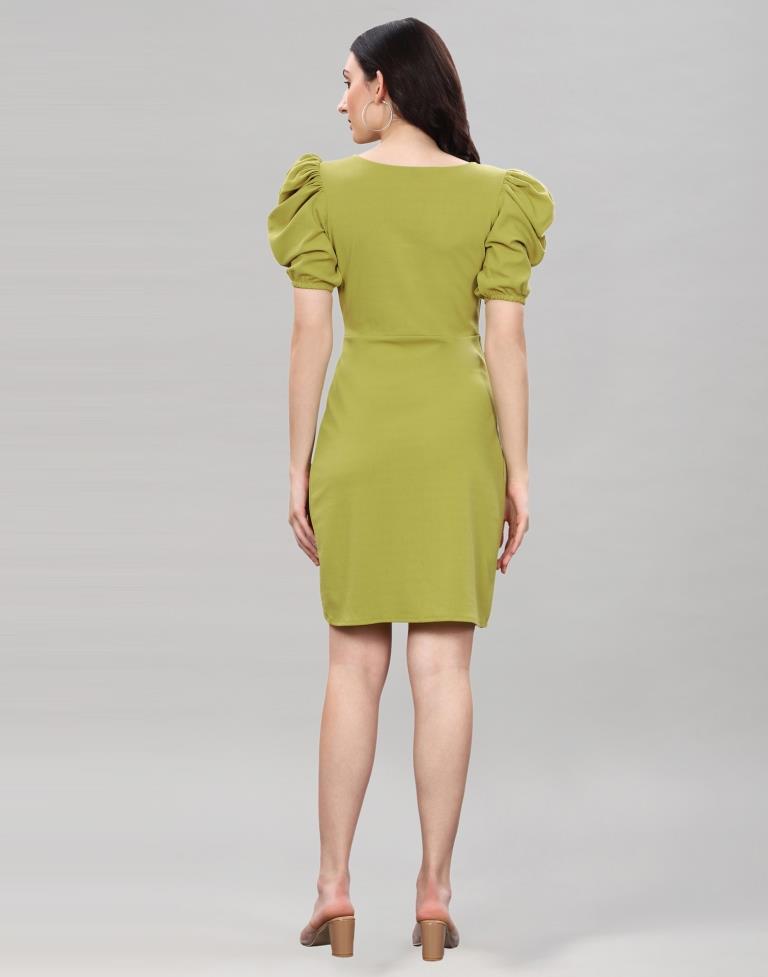 Pine Green Puff Sleeve Bodycon Dress | Sudathi