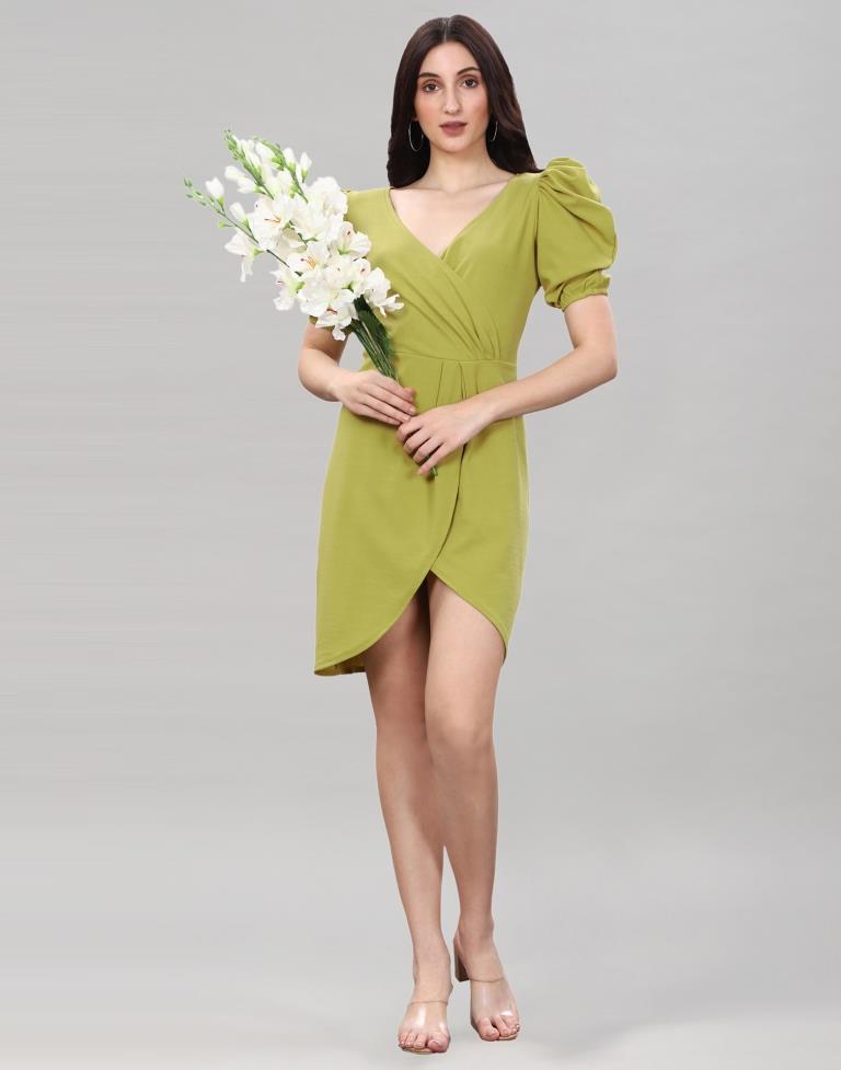 Pine Green Puff Sleeve Bodycon Dress | Sudathi