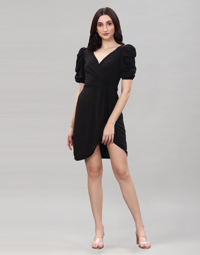 Black Puff Sleeve Bodycon Dress | Sudathi