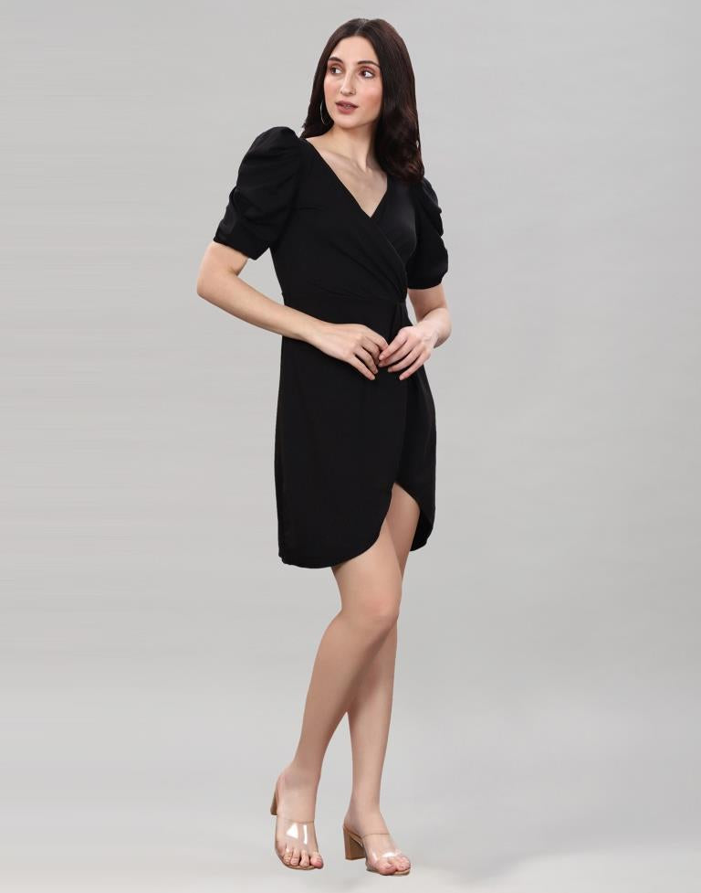 Black Puff Sleeve Bodycon Dress | Sudathi