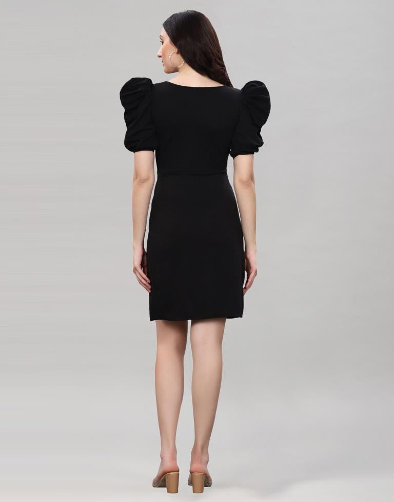 Black Puff Sleeve Bodycon Dress | Sudathi