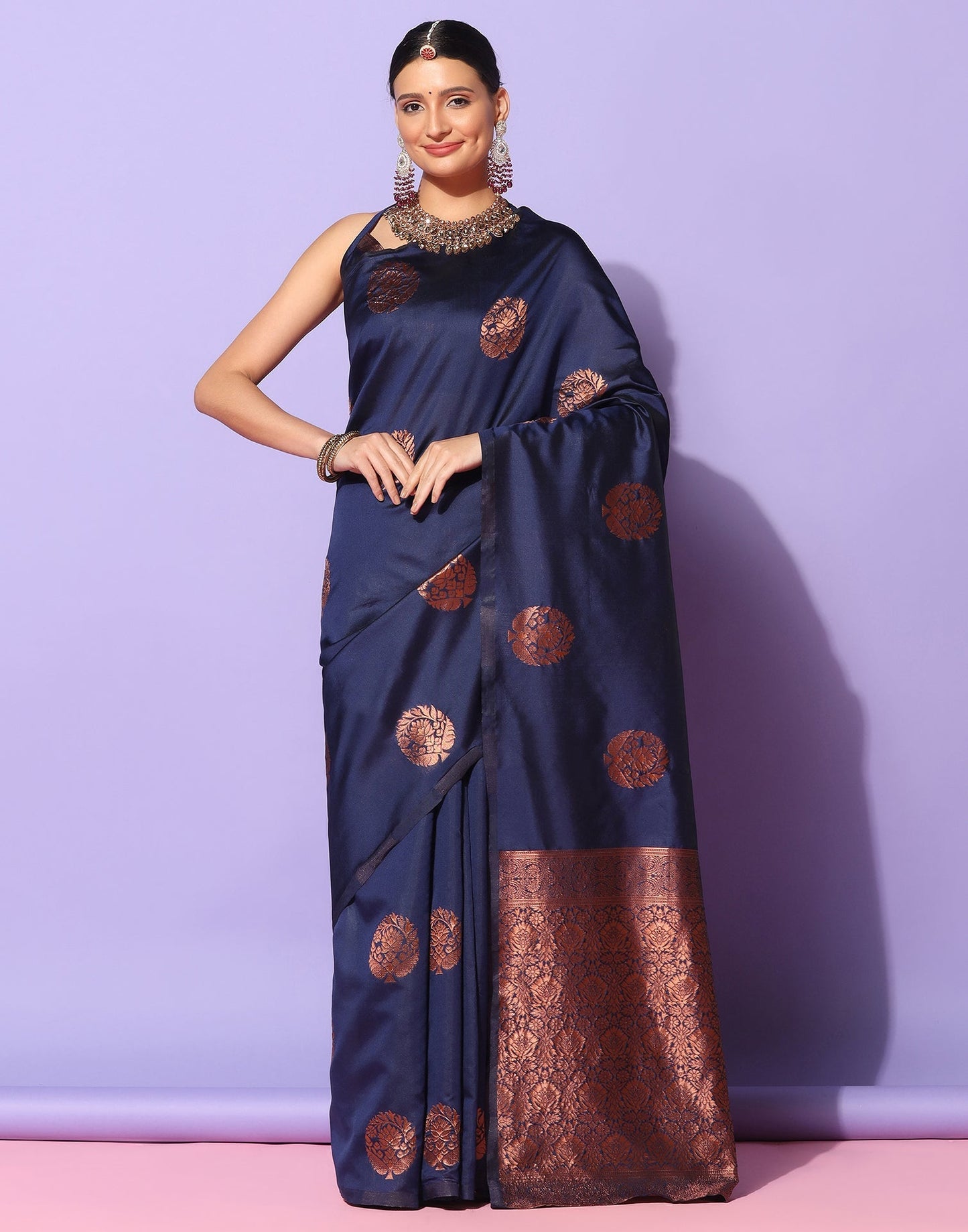 Navy Blue Banarasi Silk Saree | Sudathi