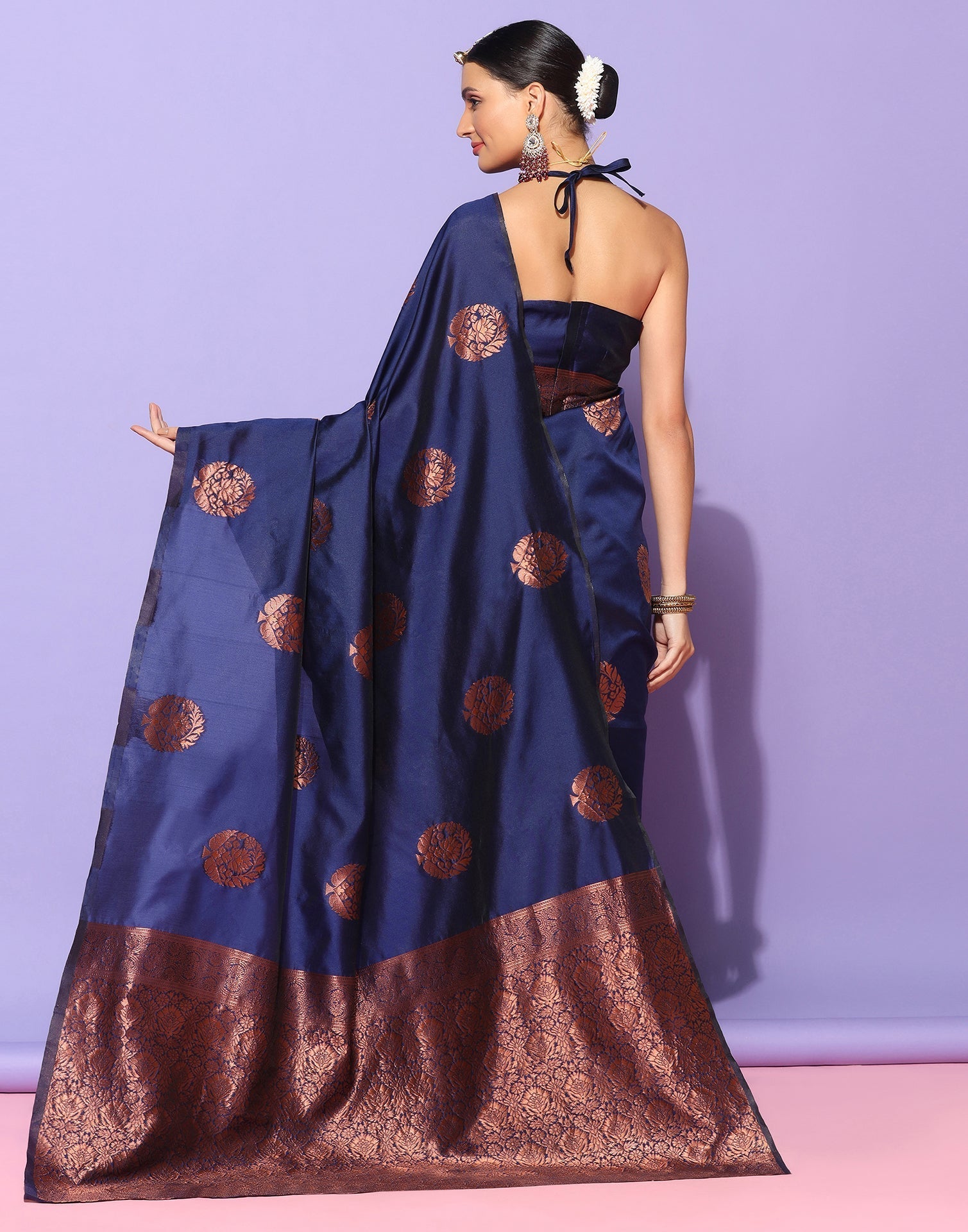 Navy Blue Banarasi Silk Saree | Sudathi