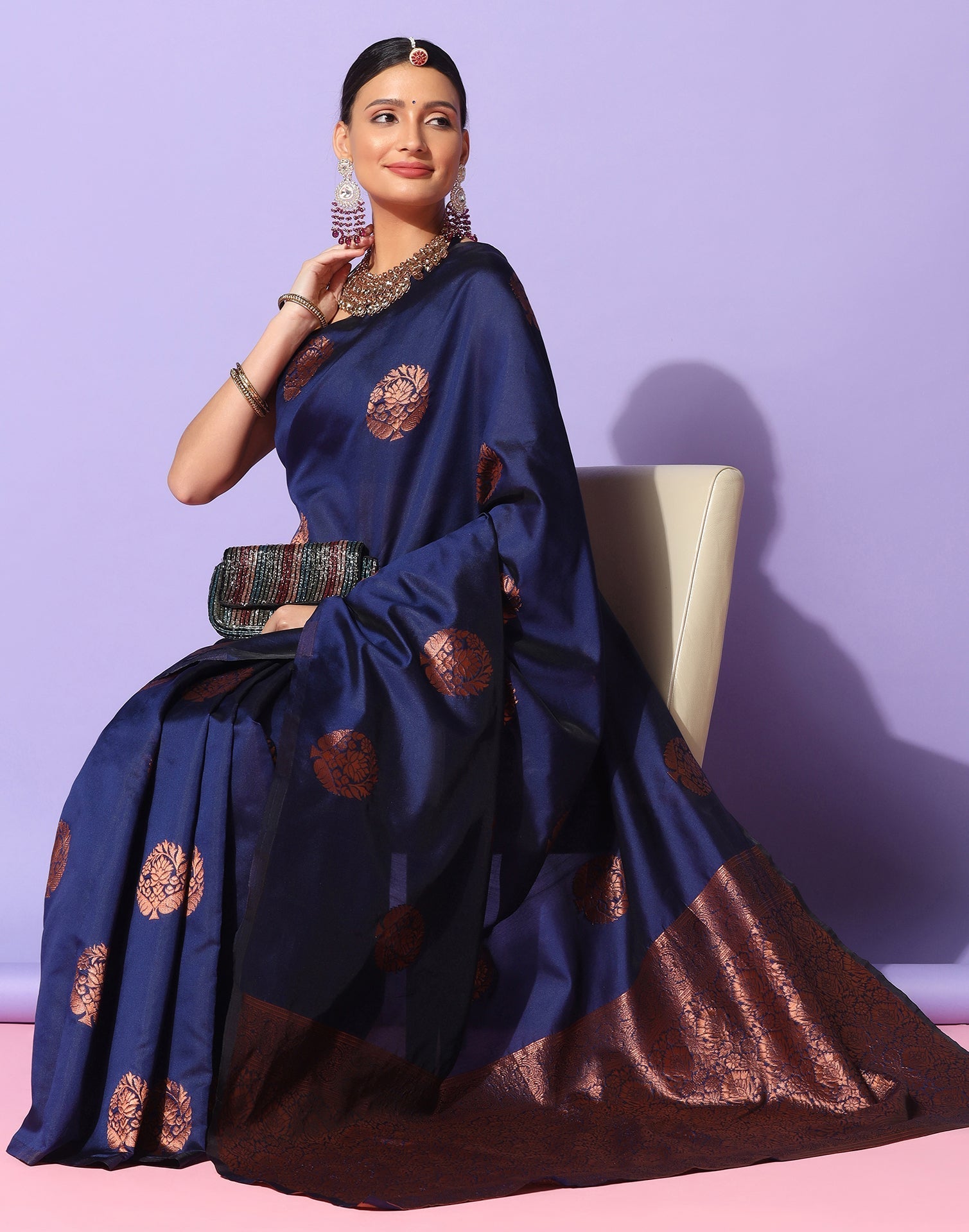 Navy Blue Banarasi Silk Saree | Sudathi