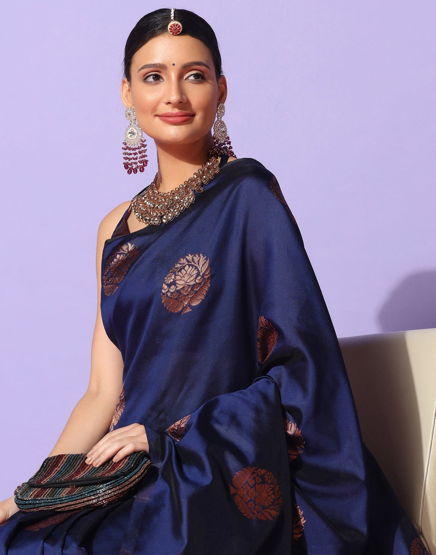Navy Blue Banarasi Silk Saree | Sudathi
